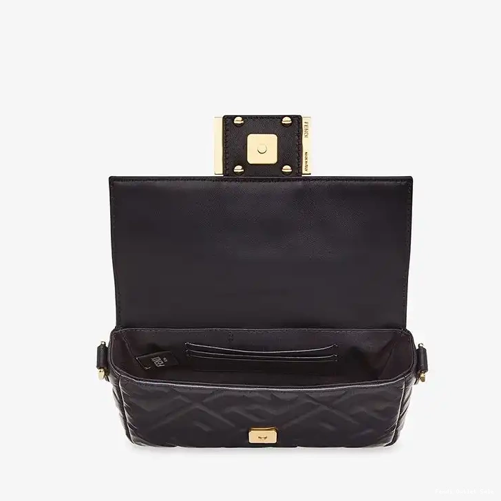 Cheap Mini Bag Motif Leather Black Baguette FF Fendi In Nappa 0526